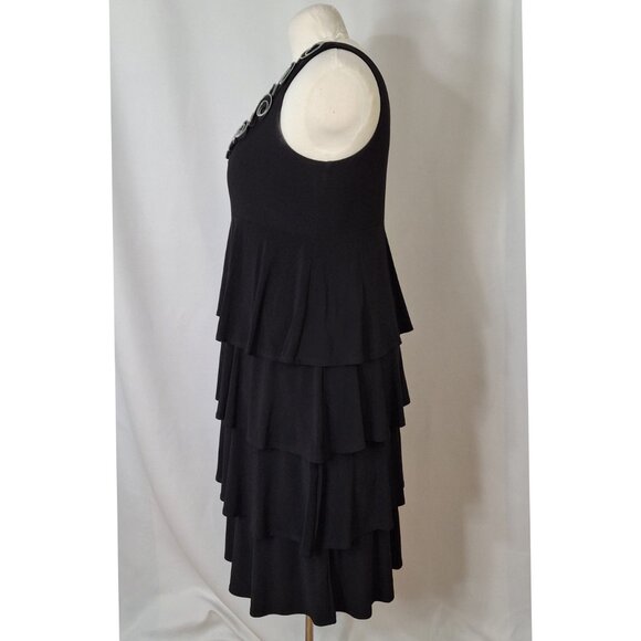 Peplum Black Dress Large Tiered Zipper Detailed Neckline Empire Style Tiana B - Picture 5 of 13
